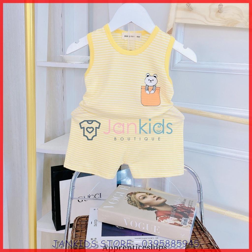Bộ ba lỗ thun lạnh MINKY MOM hoạ tiết kẻ ngang in hình gấu cho bé trai, bé gái 8-18kg