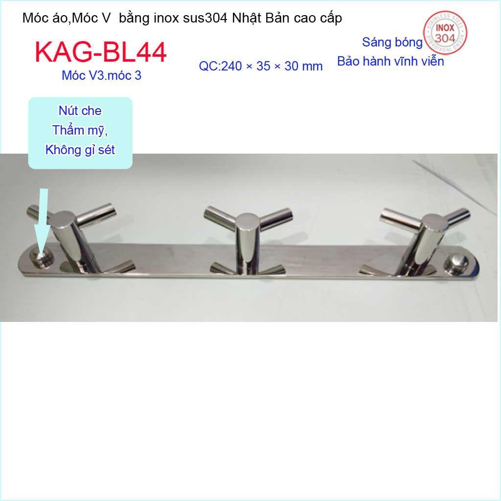 Móc treo đồ phòng tắm, Phụ kiện phòng tắm cao cấp Kace, Móc V3 treo đồ inox 304 Nhật Bản KAG-BL44