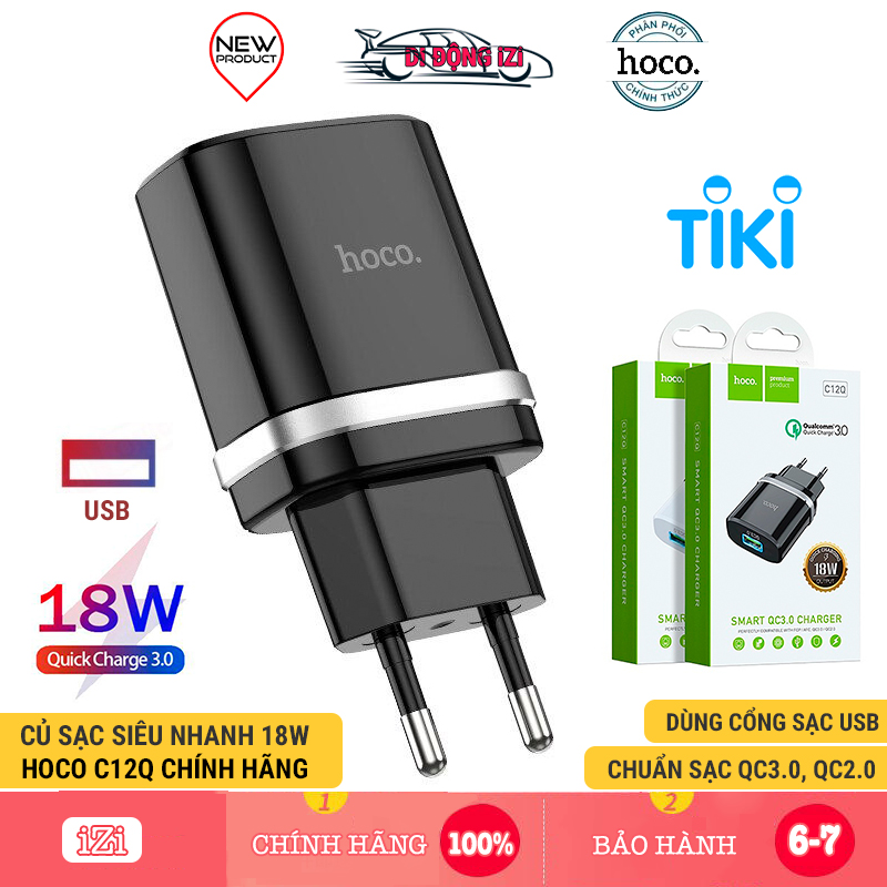 Củ Sạc Nhanh 18W QC3.0 Hoco C12Q - Cốc Sạc Nhanh Cổng USB Hỗ Trợ QC3.0, QC2.0 - Hàng Chính Hãng