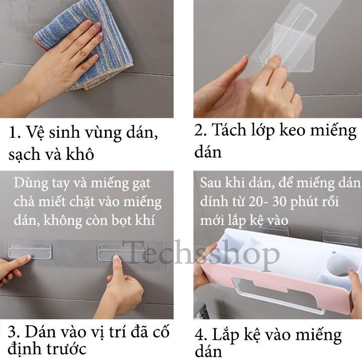 Kệ Nhà Tắm Để Đồ Có Khe Để Điện Thoại Kèm Giá Thanh Treo Khăn Và 4 Móc Treo - Kệ Để Máy Xấy Tóc Renai Ra 816
