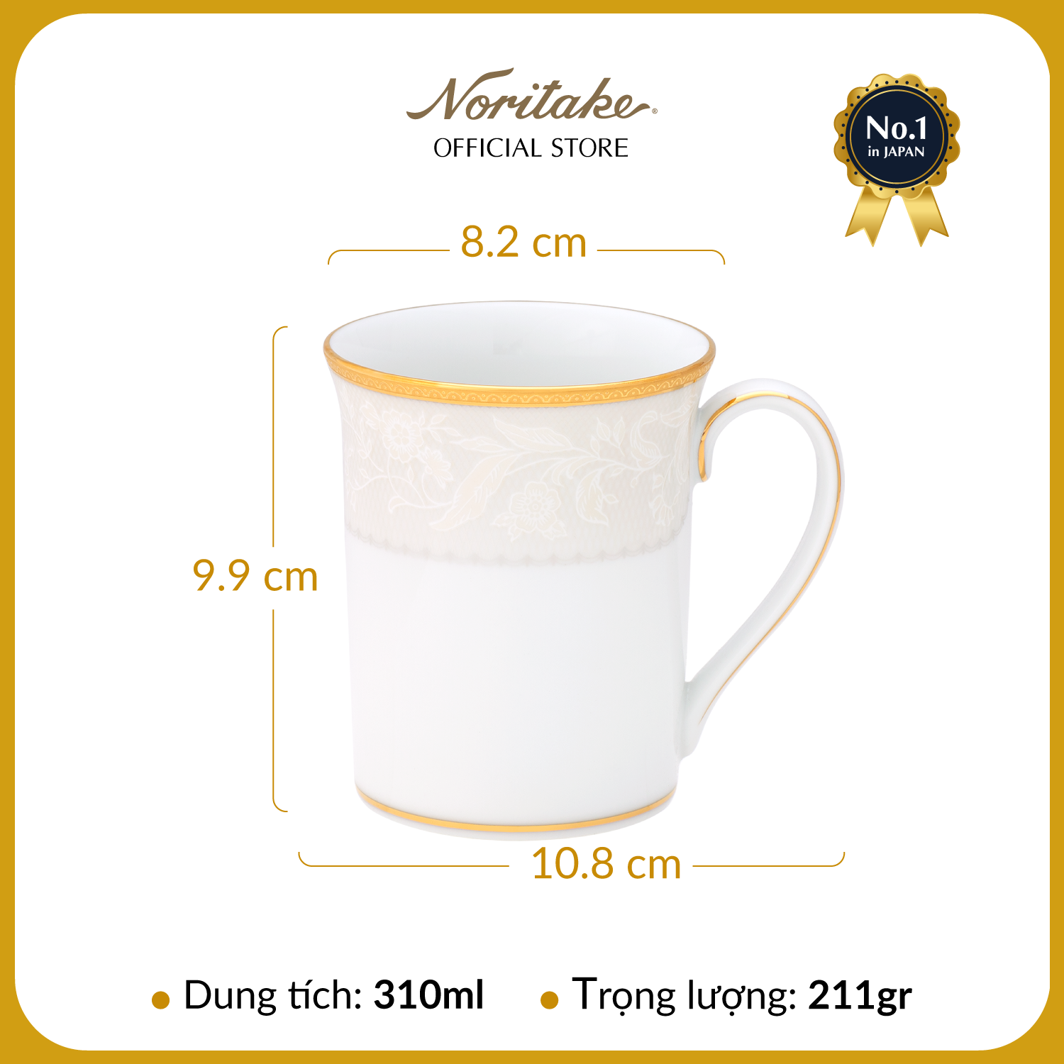 Cốc uống nước/ Cốc uống cà phê Noritake dòng Flanders Gold sứ cao cấp (1714 - 91332C)