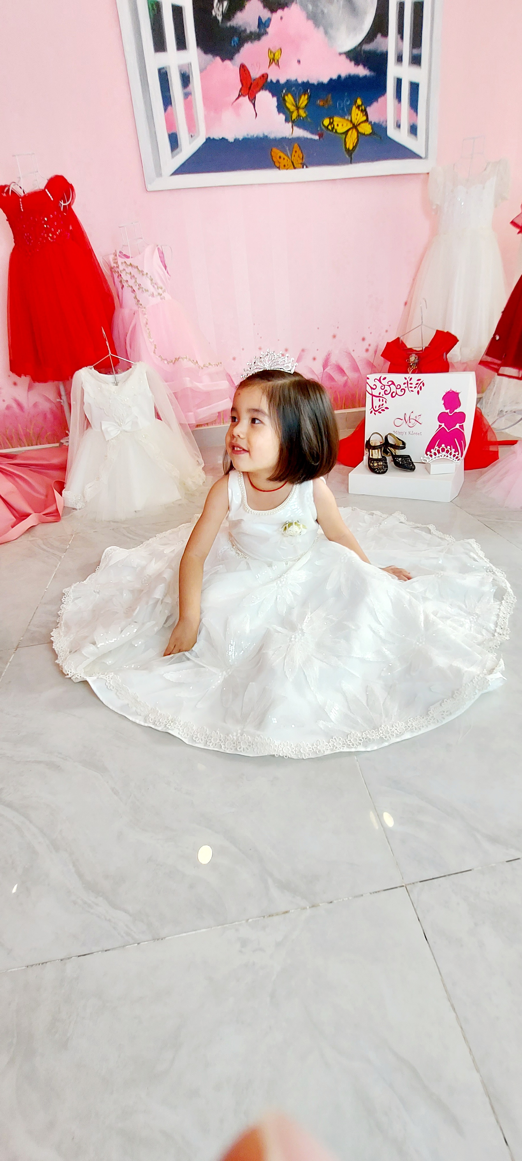 Đầm Công Chúa MK Yếm Hoa Vải sang trọng cho bé gái dự tiệc 1 2 3 4 5 6 7 8 tuổi