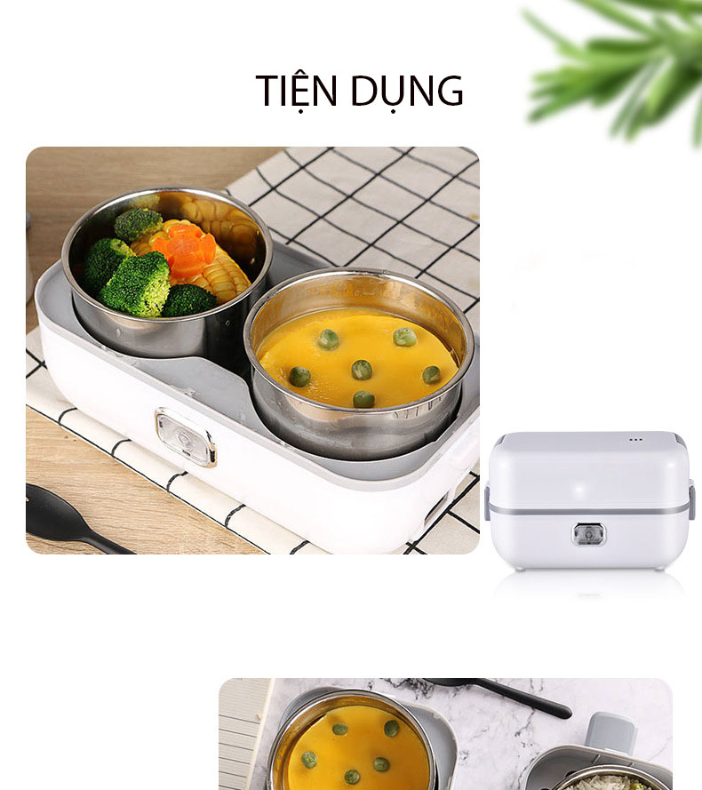 Hộp cơm cắm điện hai tầng, hộp cơm hâm nóng 2 BÁT INOX, giữ nhiệt thích hợp cho dân văn phòng KitAcoom, hàng nhập khẩu chính hãng cao cấp 