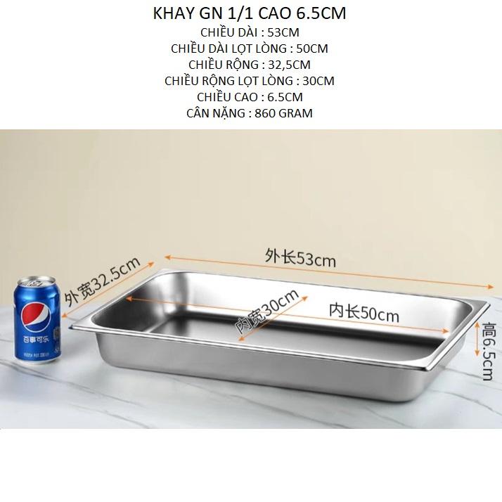 Khay GN 1/1 inox 304 kích thước 53cm x 32,5cm