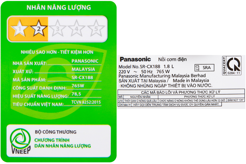 Nồi cơm điện tử Panasonic 1.8 lít SR-CX188SRAM - Hàng Chính Hãng