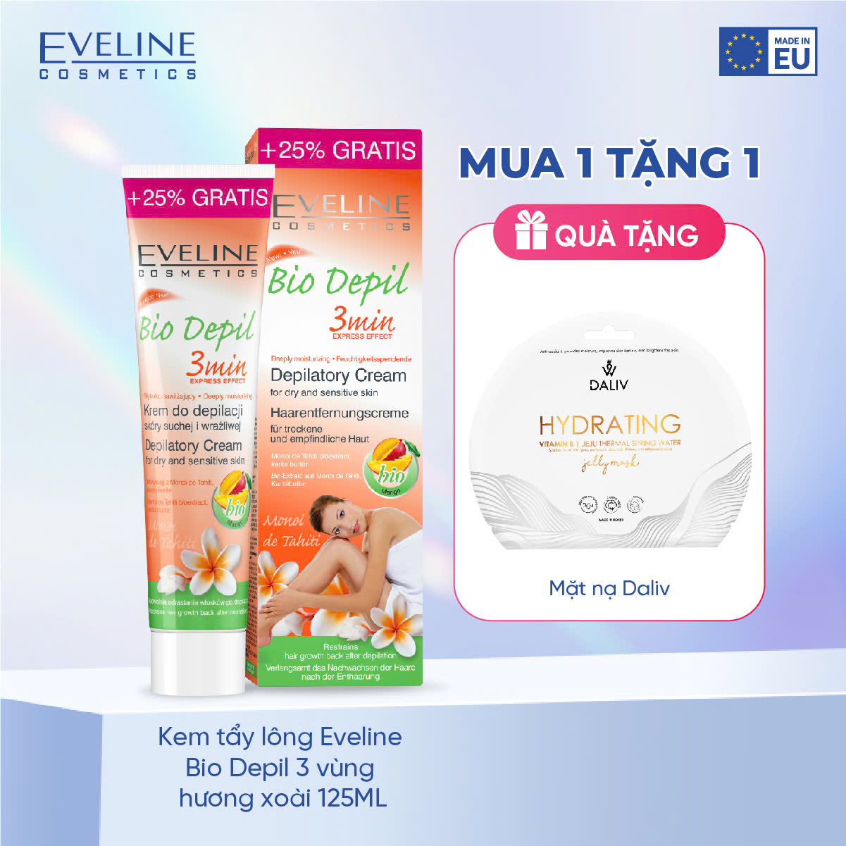 Tặng Kèm Mặt Nạ Daliv Kem Tẩy Lông Hữu Cơ Cac Vung Bio Depil Eveline 125Ml