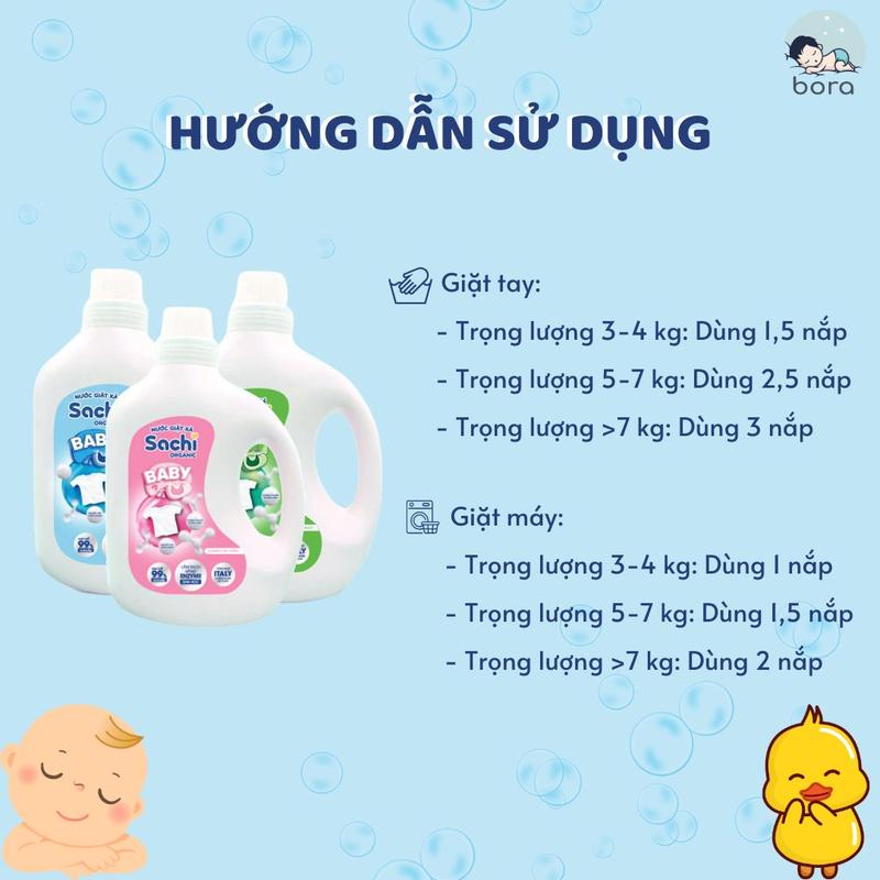 Nước giặt xả Sachi Organic dịu nhẹ cho làn da bé chai 280g và 2kg