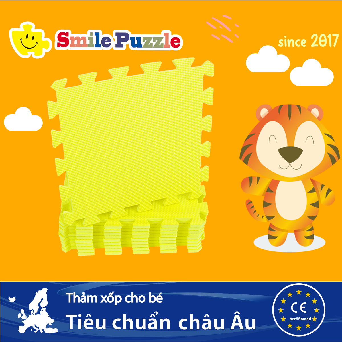 Thảm xốp lót sàn cho bé - đơn màu Smile Puzzle _KHÔNG MÙI TIÊU CHUẨN CHÂU ÂU