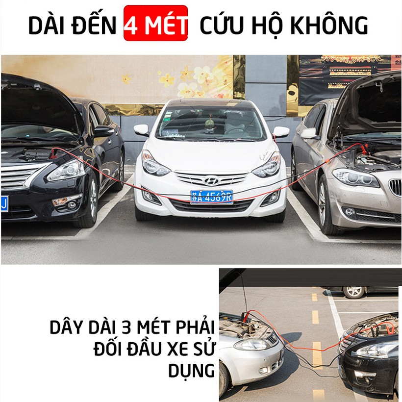 Dây câu sạc bình ắc quy dài 4 mét, lõi 10mm tiện ích dành cho xe hơi, ôtô 3.0 tiện lợi