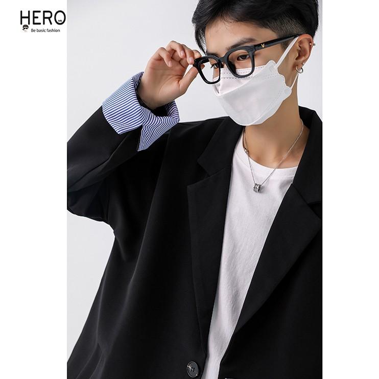 Áo blazer nam, Áo vest form rộng phối cổ tay sành điệu Hàn Quốc Thời trang nam HERO- BZ12