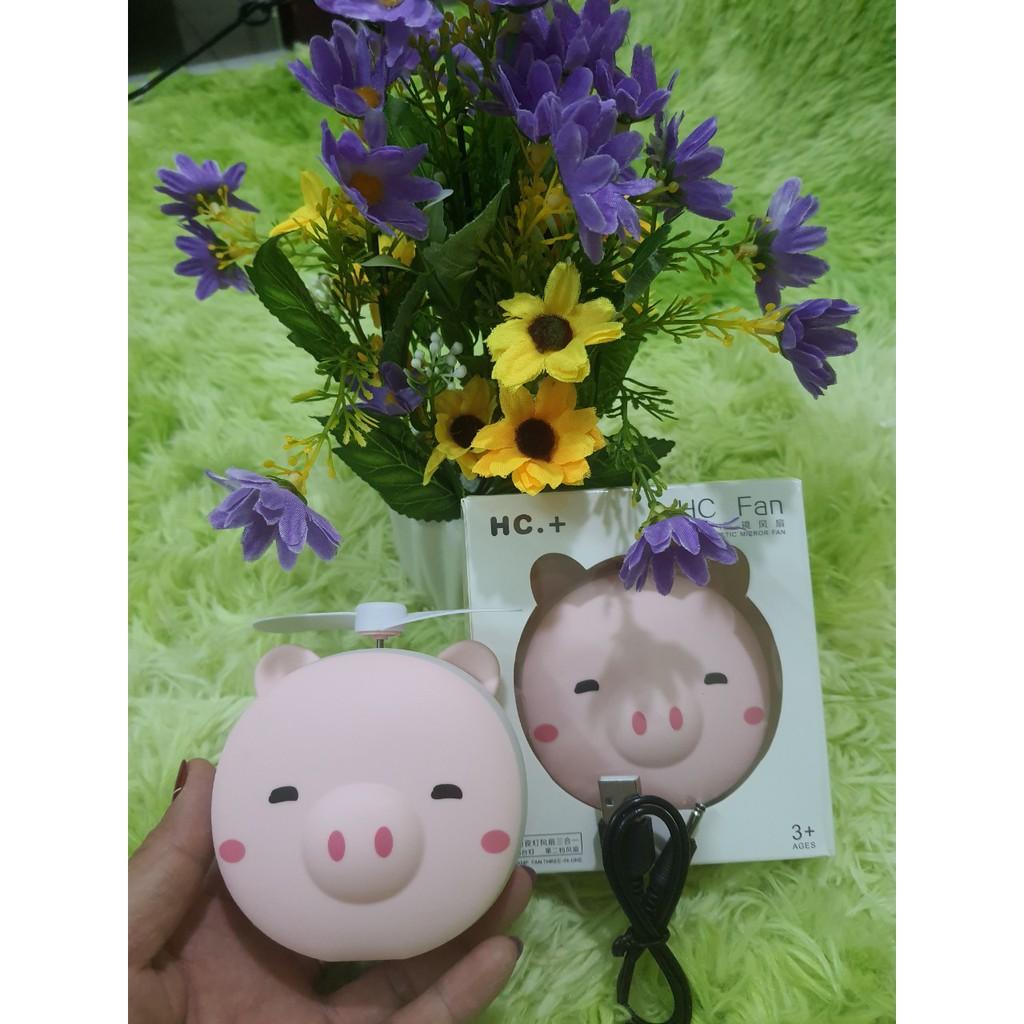 Quạt Mini Cầm Tay - Quạt Hình Heo 3 in 1
