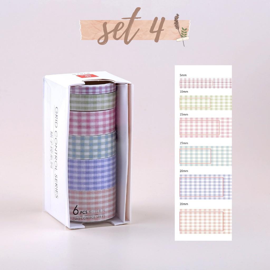 Washi Tape - Set 6 Cuộn Washi Tape Đa Dạng Kích Cỡ Và Họa Tiết