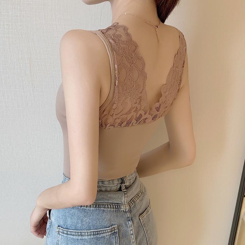2021 Mùa Thu Và Mùa Đông Liền Mạch Ren Cổ Chữ V Đáy Sling Trang Vest Quần Lót Sinh Nhiệt Với Ngực Bên Trong Mặc Cho Nữ