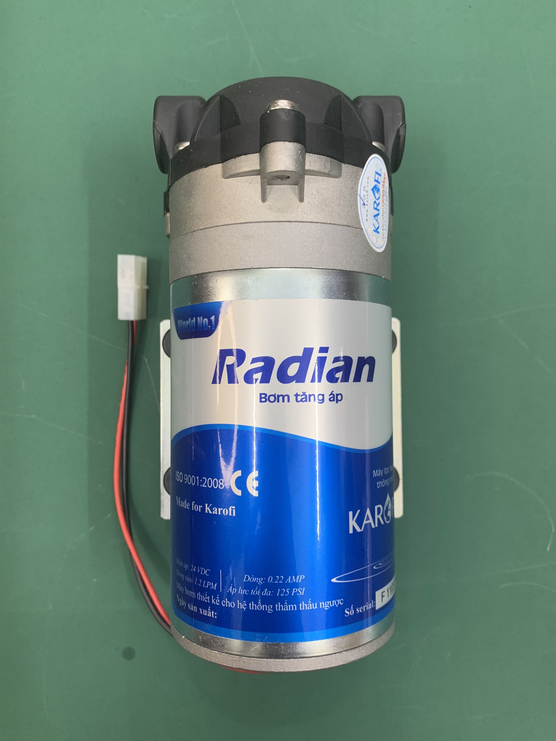 Bơm tăng áp 24V Radian Karofi dùng cho máy lọc nước RO, dàn phun sương - Hàng chính hãng