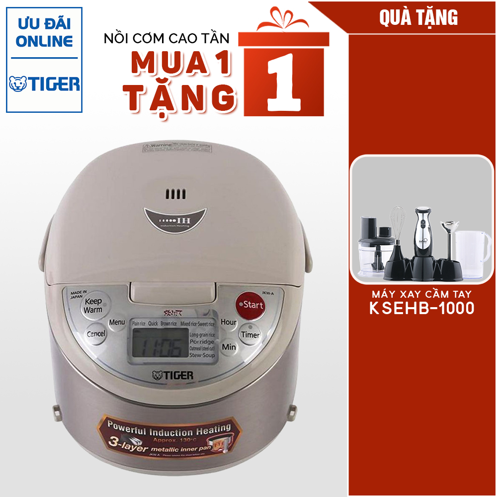 Nồi cơm điện tử cao tần Tiger 2 trong 1 JKW-A18W (1.8L) NHẬN 1 MÁY XAY SINH TỐ CẦM TAY KOCHSTAR KSEHB-1000 - Hàng chính hãng