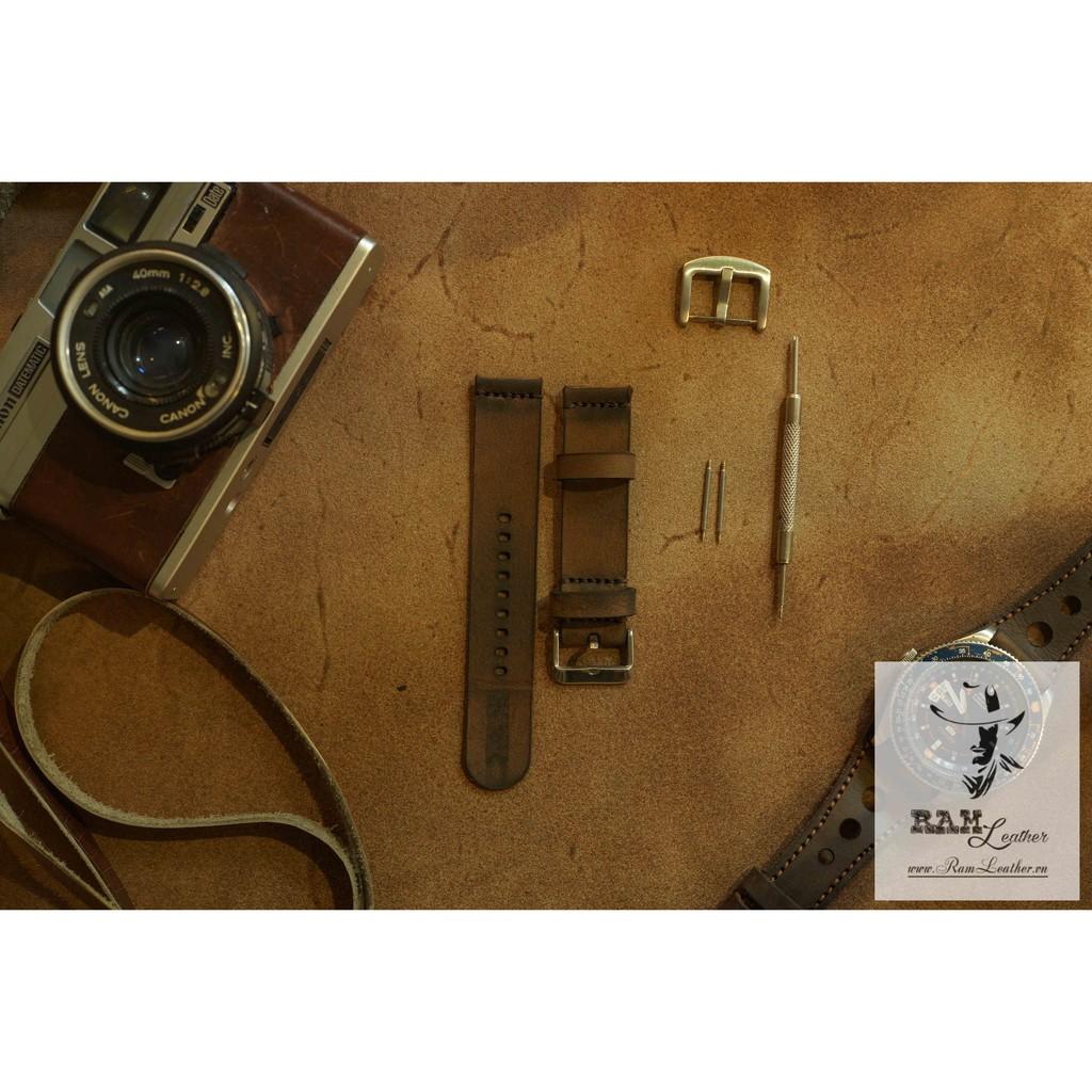 DÂY ĐỒNG HỒ DA SÁP NGỰA NÂU ĐẤT  - RAM SIMPLE 1 - ĐỦ SIZE 18, 20, 22MM, APPLE WATCH