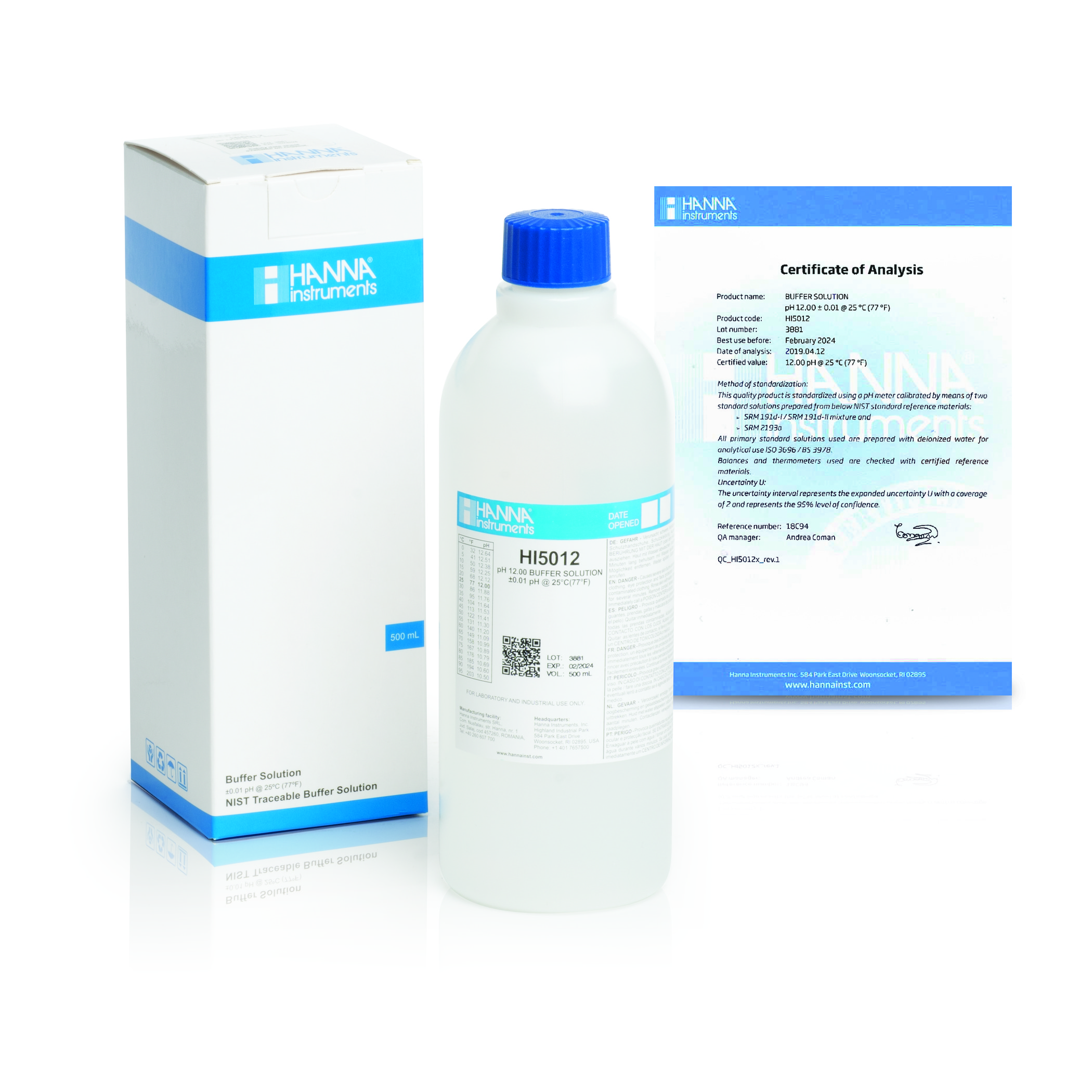 [Hanna Instruments] Dung Dịch Hiệu Chuẩn pH 12.00, 500 mL HI5012