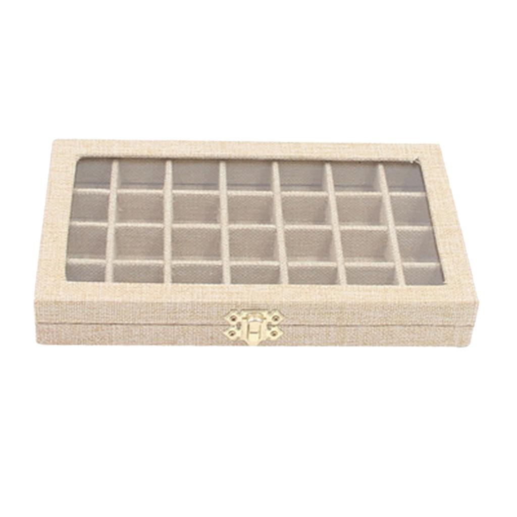 Sackcloth Linen Clear Lid Jewelry Tray Showcase Display Storage Box