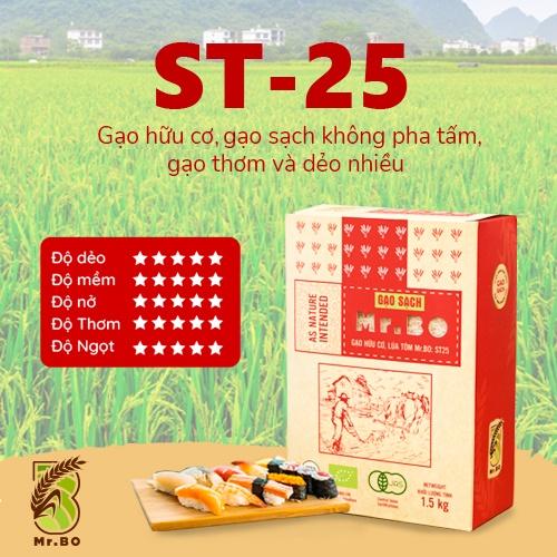 Gạo hữu cơ ST25 cao cấp giống gạo số 1 thế giới - Hộp 1,5kg