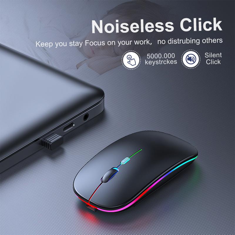 Chuột Không Dây Bluetooth RGB Chuột Máy Tính Sạc Mause Im Lặng Công Thái USB Chuột LED Backlit Chuột Chơi Game Cho Laptop