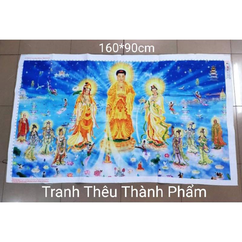 tranh thêu chữ thập tam thế Phật thêu sẵn 3d