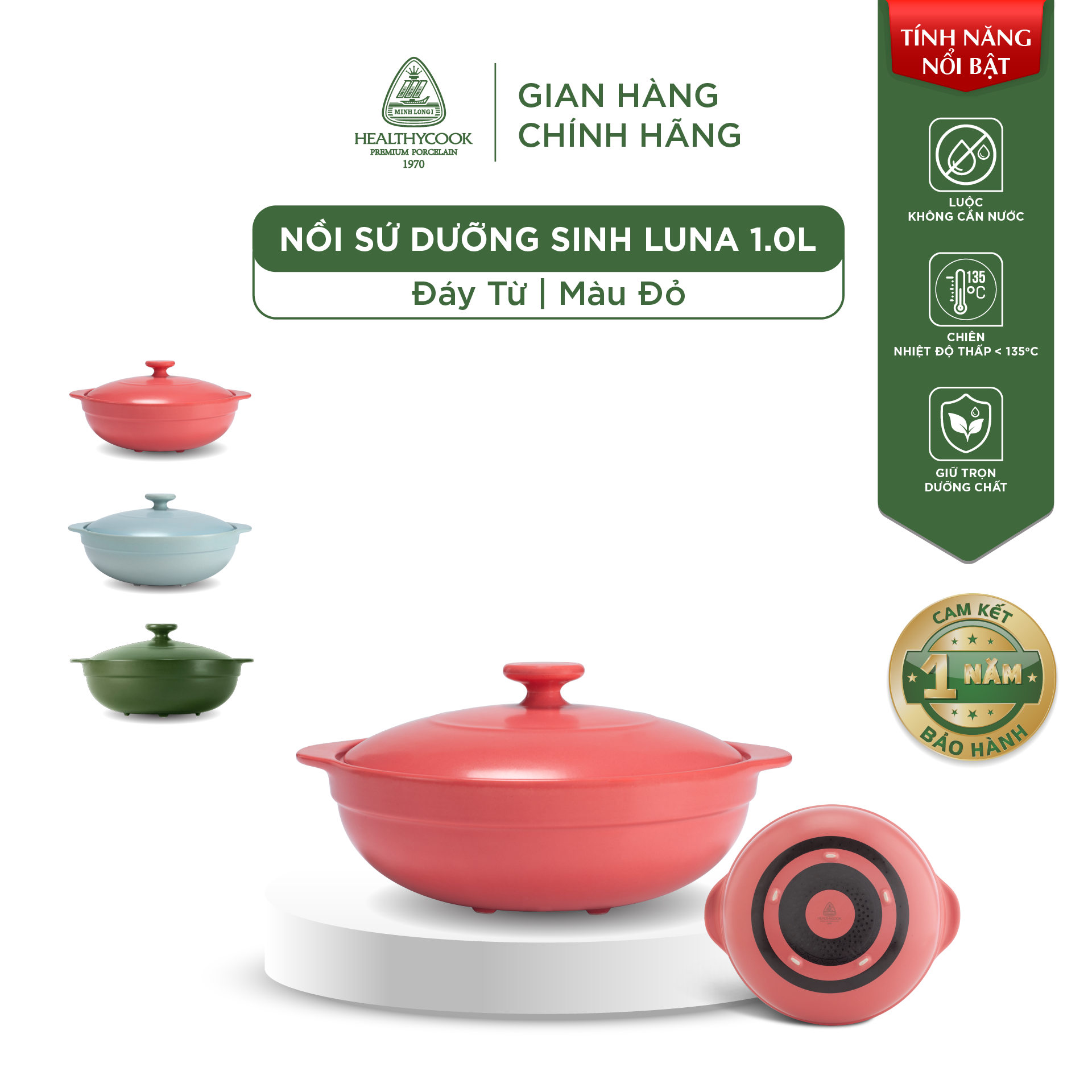 Nồi Sứ Dưỡng Sinh Minh Long Healthy Cook Luna 1.0 L - Dùng Cho Bếp Từ