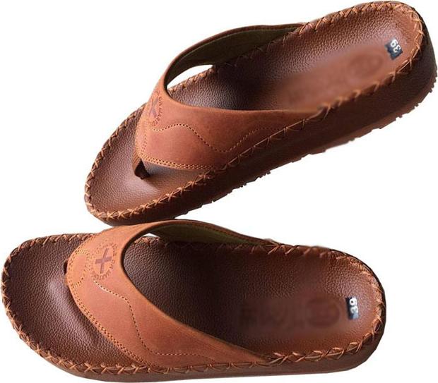 Dép nam xỏ ngón vàng may viền da bò cao cấp XN005