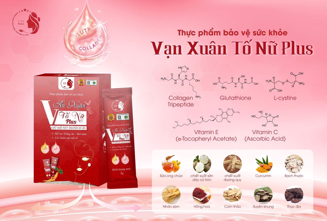 Collagen nội tiết Vạn Xuân Tố Nữ Plus hỗ trợ trắng da - mờ nám, cải thiện nội tiết tố, ngăn ngừa lão hóa hộp 24 gói