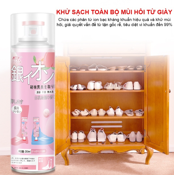 Lọ/Bình/Chai Xịt Khử Mùi Giày Công Nghệ NANO BẠC Mùi Dịu Nhẹ 260ml khử Mùi Hôi Dép Chân Tủ Giày Bình Sịt Khử mùi Giày