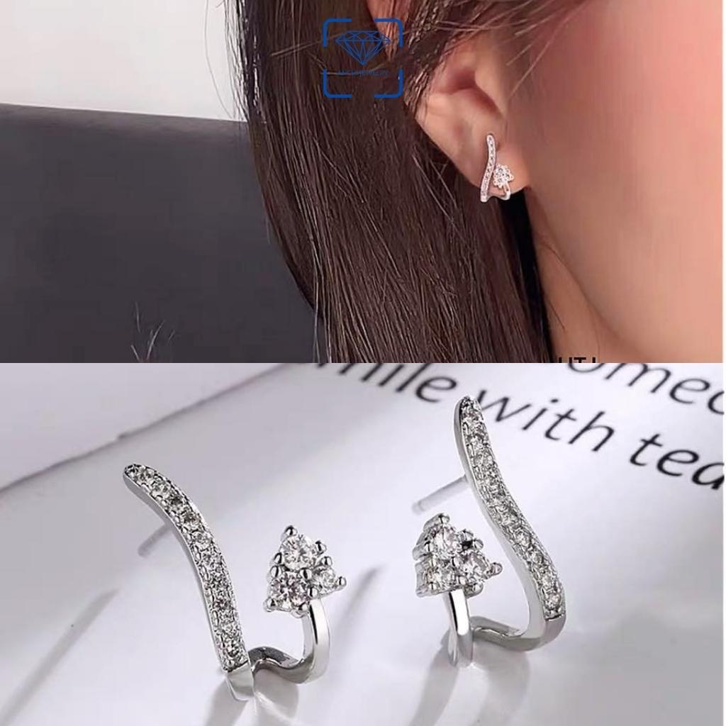 Bông tai ôm vành đuôi hồ ly bạc đính đá kiểu dáng độc đáo cá tính, Anchi jewelry