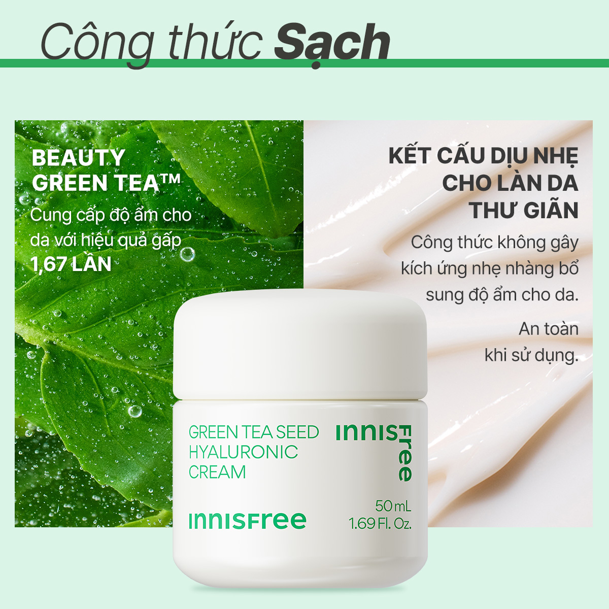 Kem dưỡng ẩm trà xanh innisfree Green Tea Seed Hyaluronic Cream 50ml
