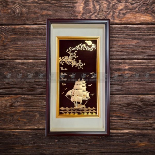 Tranh thuyền thuận buồm xuôi gió dát vàng dáng đứng MT Gold Art- Hàng chính hãng, trang trí nhà cửa, phòng làm việc, quà tặng sếp, đối tác, khách hàng, tân gia, khai trương