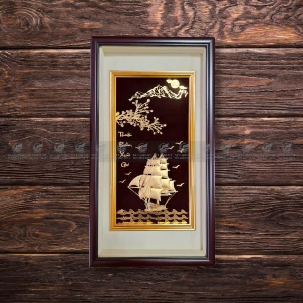 Tranh thuyền thuận buồm xuôi gió dát vàng (40x65cm) dáng đứng MT Gold Art- Hàng chính hãng, trang trí nhà cửa, phòng làm việc, quà tặng sếp, đối tác, khách hàng, tân gia, khai trương