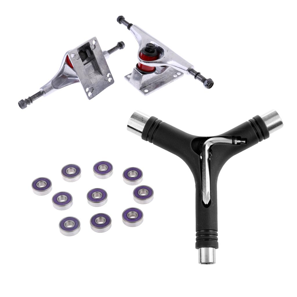 5" Aluminium Skateboard Trucks + ABEC-9 Bearings + Skateboard Y-Tool