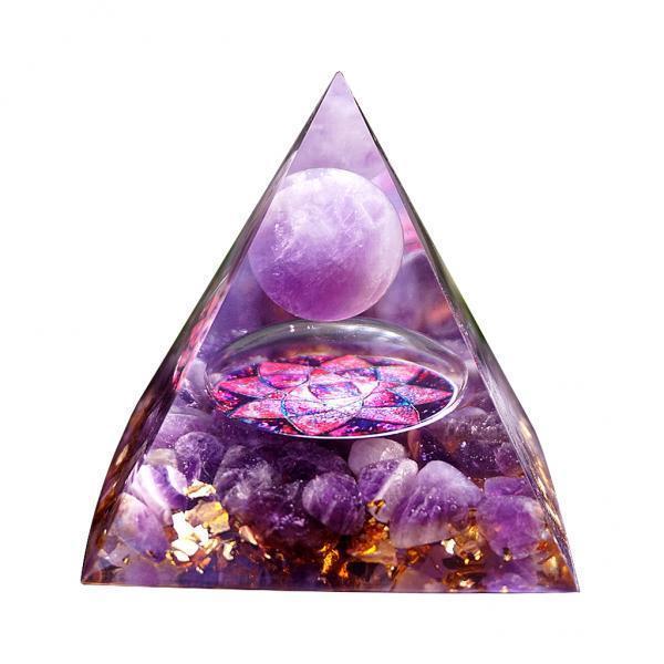 2 Pcs Crystal Pyramid Positive Energy Generator, Orgonite Amethyst Stone Home Decoration for Meditation & Reiki Heal-ing Figurine