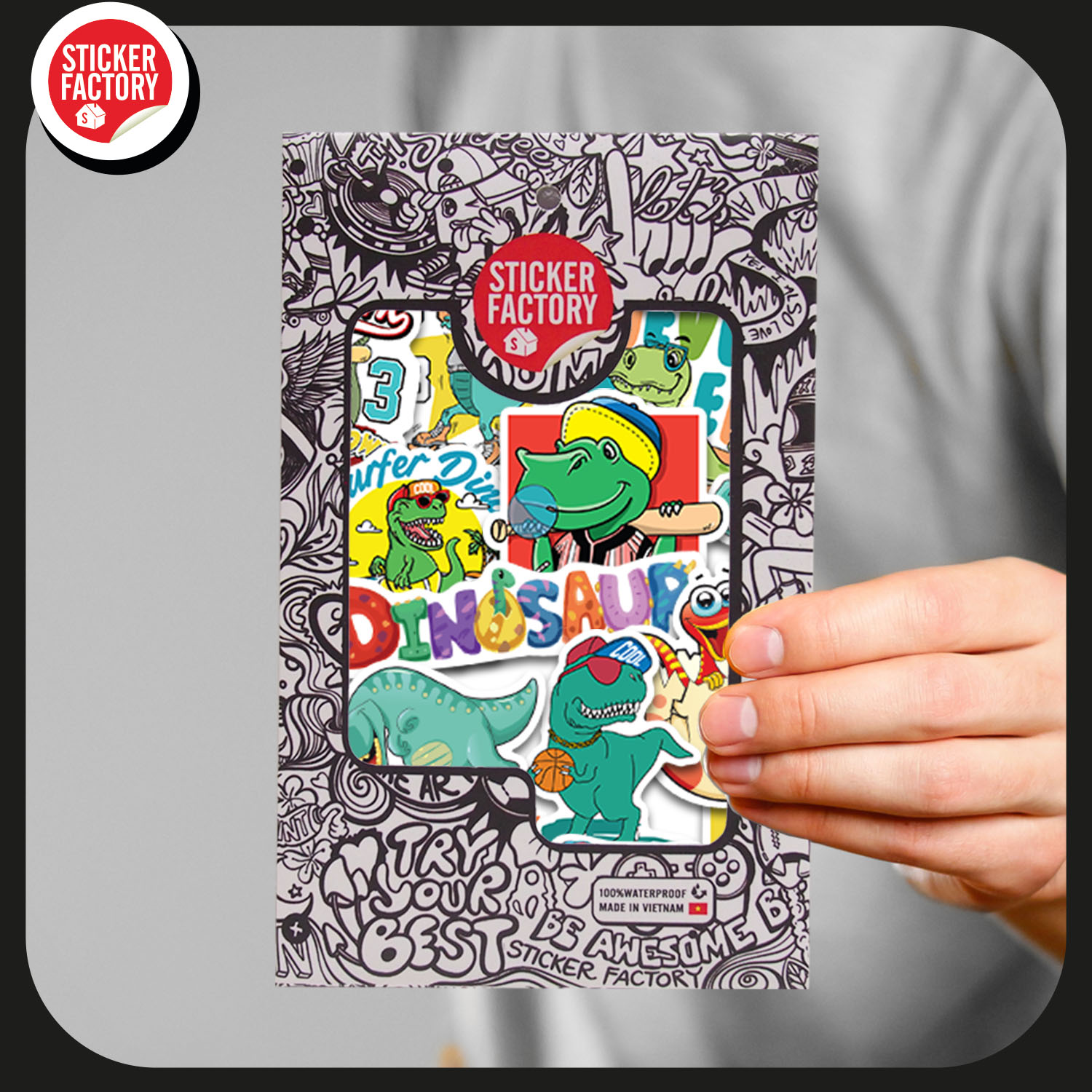 Dinosaur - Set 30 sticker decal hình dán nón bảo hiểm, laptop, xe máy, ô tô - STICKER FACTORY