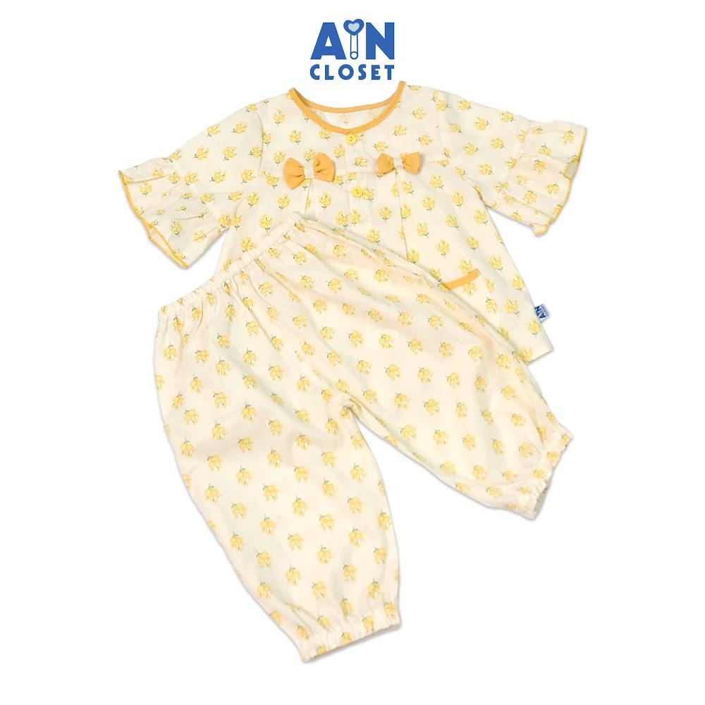 Bộ quần dài áo tay lỡ bé gái họa tiết bó Cát tường vàng cotton - AICDBGFVNEHS - AIN Closet
