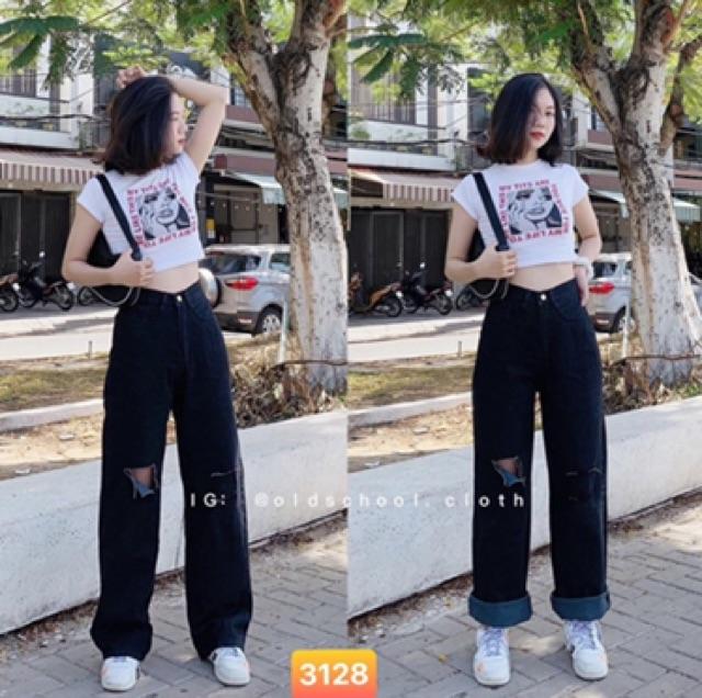 Quần jean ống rộng hàng dài, mã 3128, kèm ảnh thật mẫu mặc