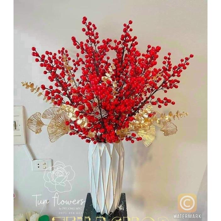CÀNH LÁ TÁO VÀNG VÀ LÁ KHUYNH DIỆP GIẢ CẮM ĐÀO ĐÔNG DECOR TRANG TRÍ NGÀY TẾT