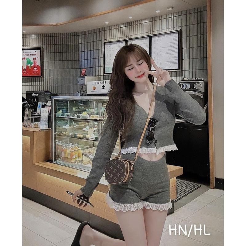 SET ÁO CRT GHI XÁM MIX QUẦN SHORT VIỀN REN CC LAYLADANG DESIGN BY JOLIE