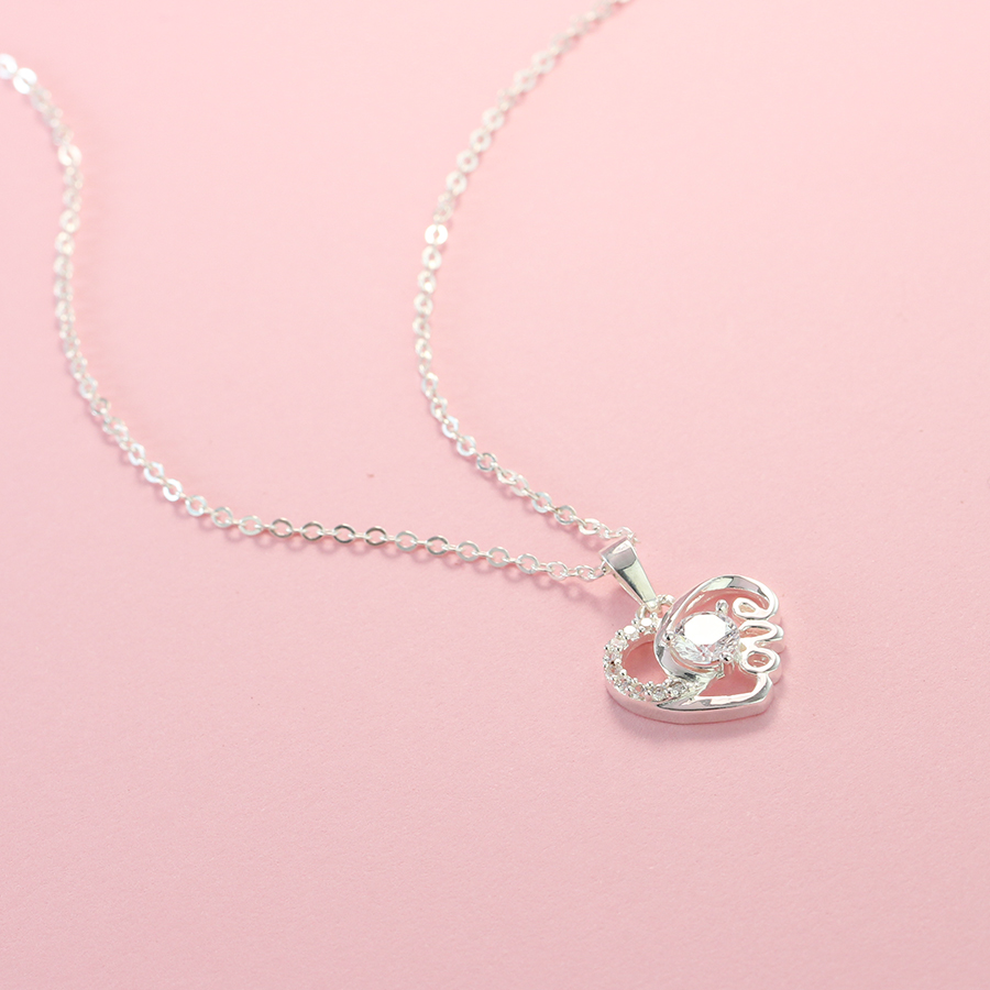 Dây chuyền bạc nữ hình trái tim chữ Love đính đá tinh tế DCN0421