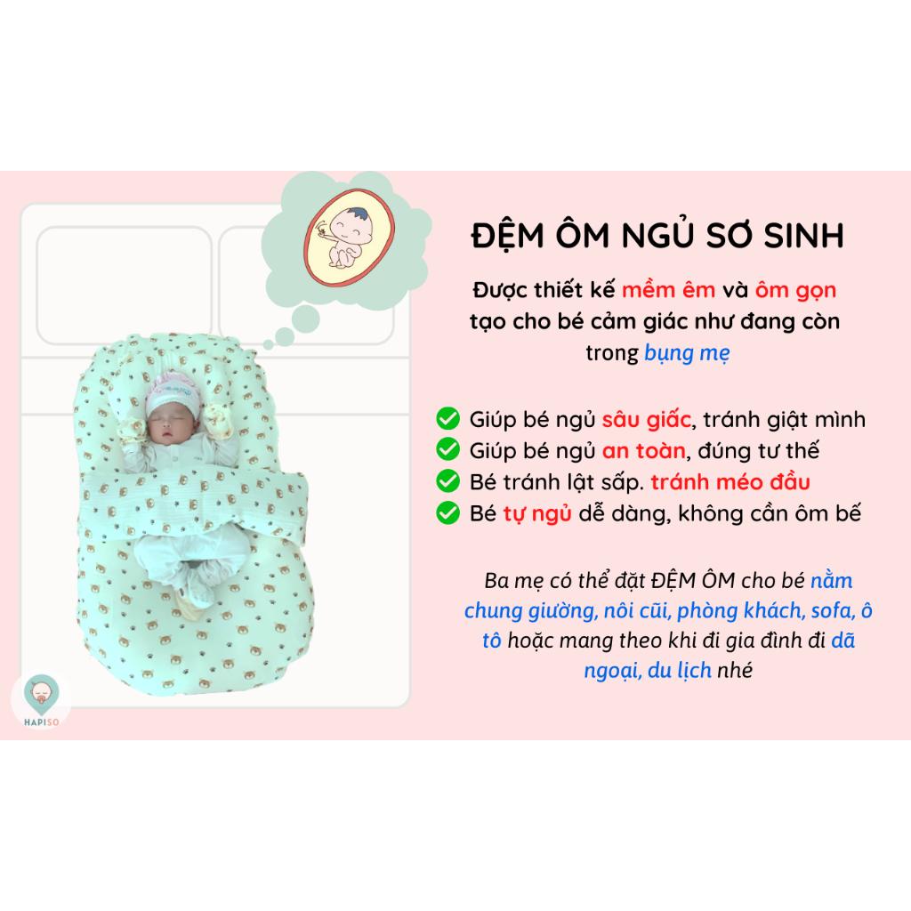 Combo Đệm Ôm Ngủ Sơ Sinh Muslin Hapiso