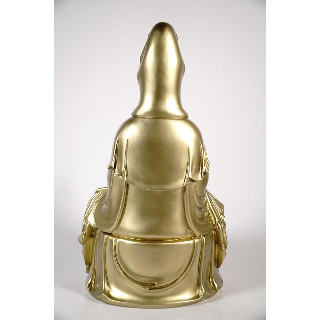 Tượng Phật Bà Quan Thế Âm Bồ Tát ngồi đài sen mạ đồng - Cao 30cm