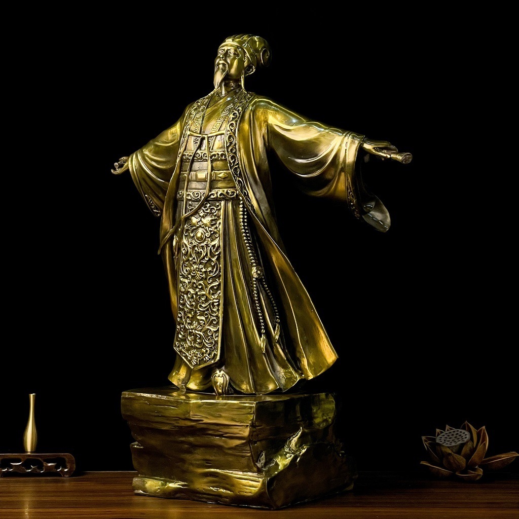 Tượng Gia Cát Lượng Khổng Minh đón gió bằng đồng vàng phong thủy Hồng Thắng