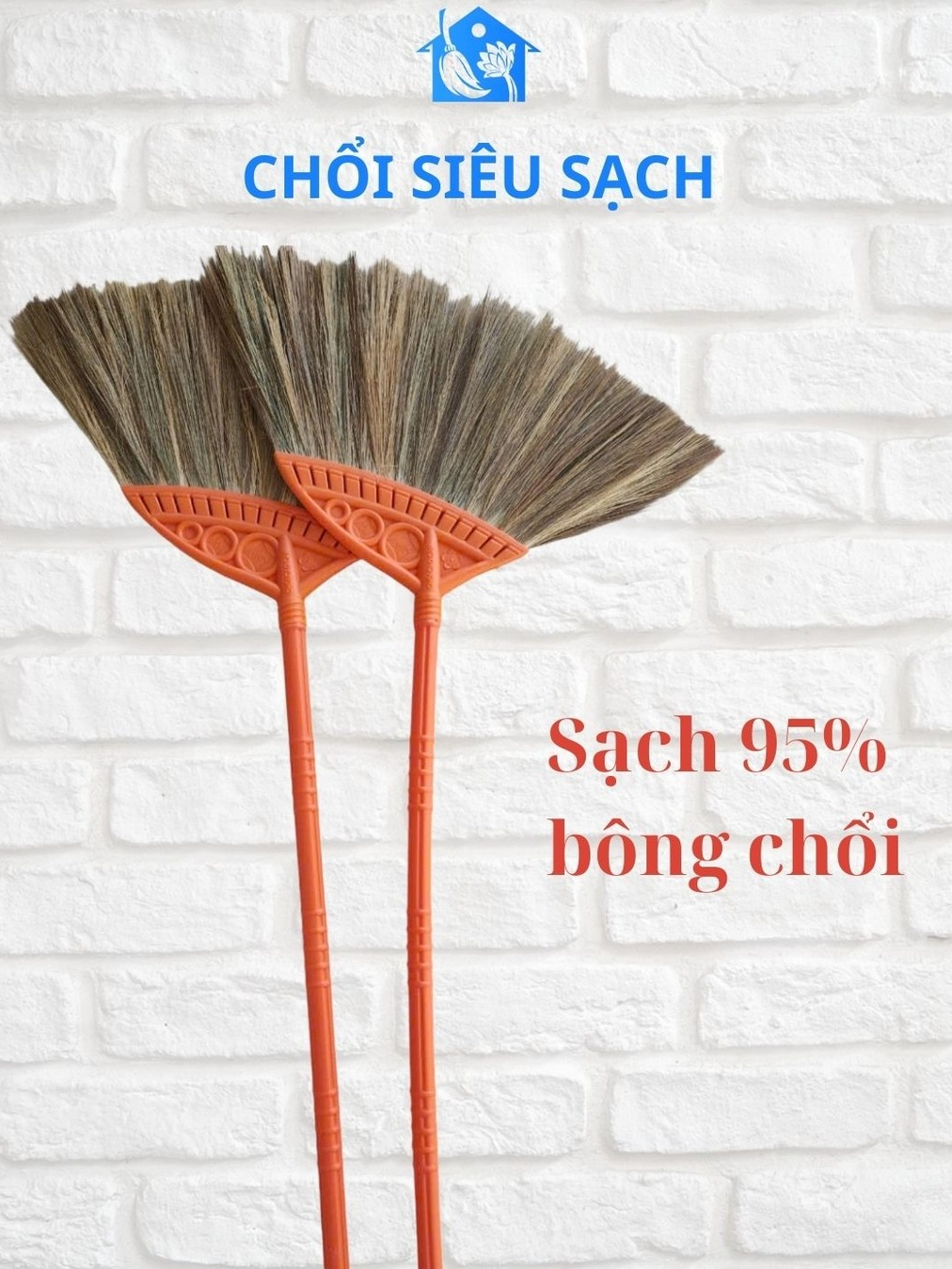 Chổi Chít Bông Cỏ Quét Nhà Cán Nhựa Cao Cấp Đã Làm Sạch Bụi Bông Cỏ