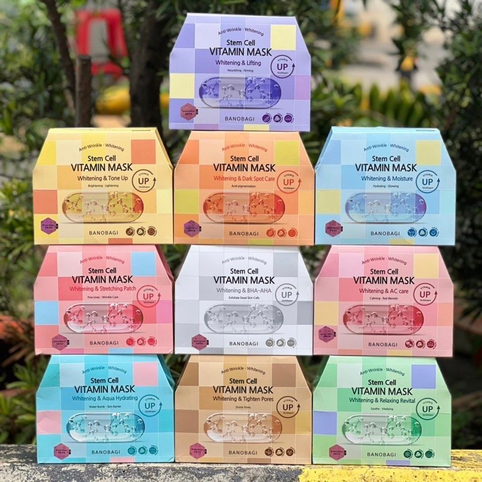 mặt nạ banobagi Stem Cell Vitamin Mask Whitening &amp; Stretching Patch 2023-hồng mẫu mới-1 miếng