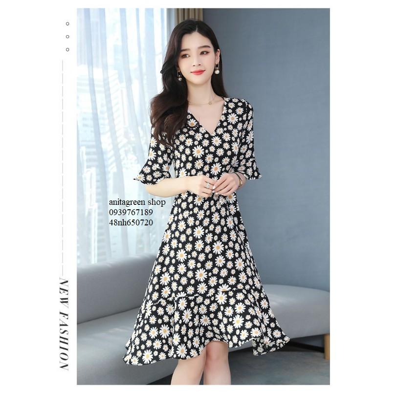 Tk650720-ĐẦM XÒE HOA CÚC THẮT EO