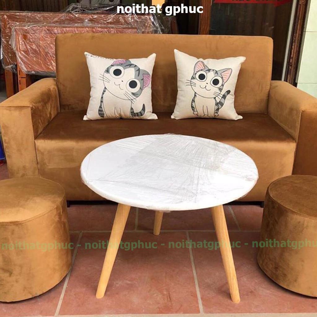 Bàn trà sofa Kiểu Nhật hình tròn chân làm từ gỗ tự nhiên, đường kính 40cm, 50cm và 60cm