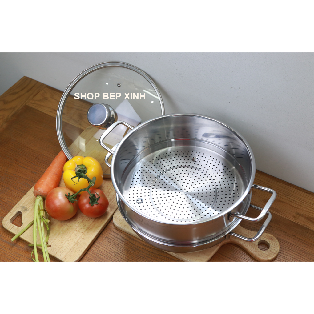 Nồi lẩu xửng hấp inox fivestar 3 đáy từ nắp kính ( tặng 2 vá canh )