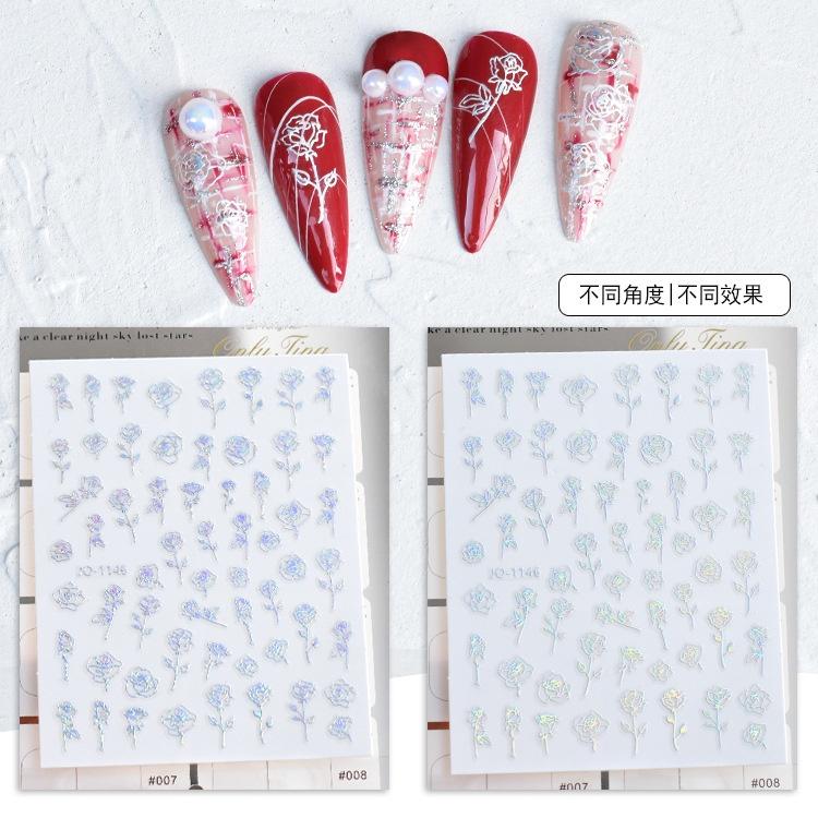 Sticker nail hoa văn phản quang flash Yapas 3D 40 đến 60 hình, decal hình dán gắn trang trí móng cao cấp